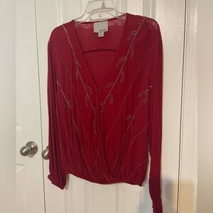 Anthropologie Chloe Oliver Red Blouse with gold beading